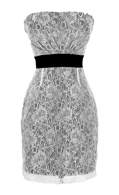 Black Tie Affair Black and Ivory Lace Strapless Dress